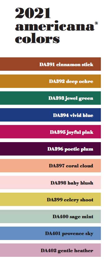 A list of all of the new americana acrylics colors for 2021