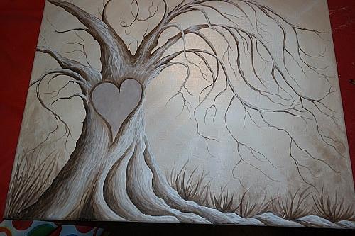 heart carved in tree drawing