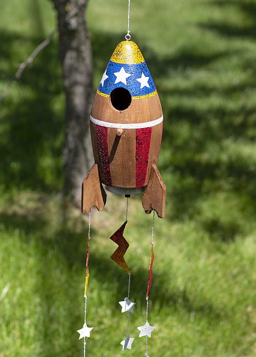 A patriotic rocket mobile yard decoration