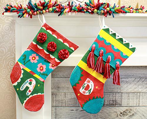personalized christmas stockings in bright, playful colors