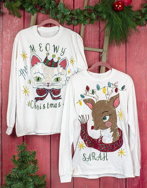 Personalized christmas sweaters made with fabric paint