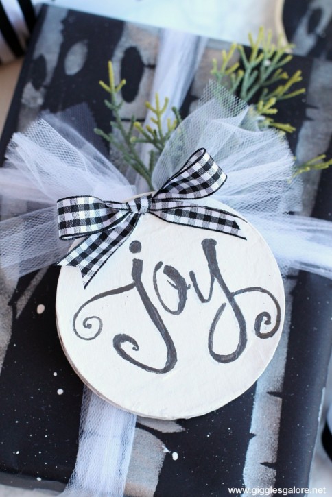 Stenciled joy ornament