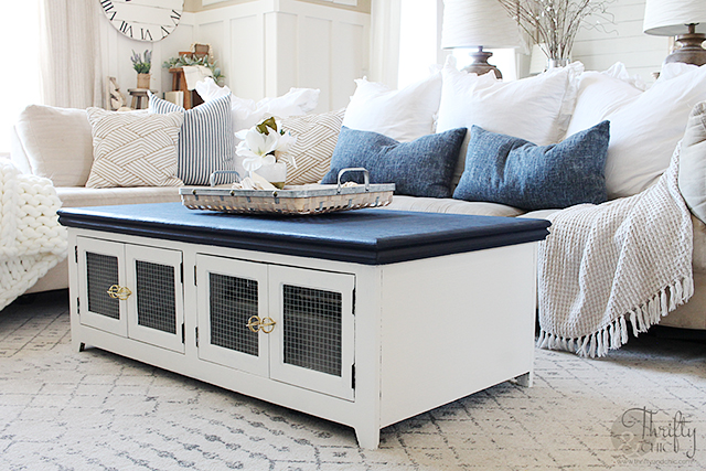 White and blue coffee shop table