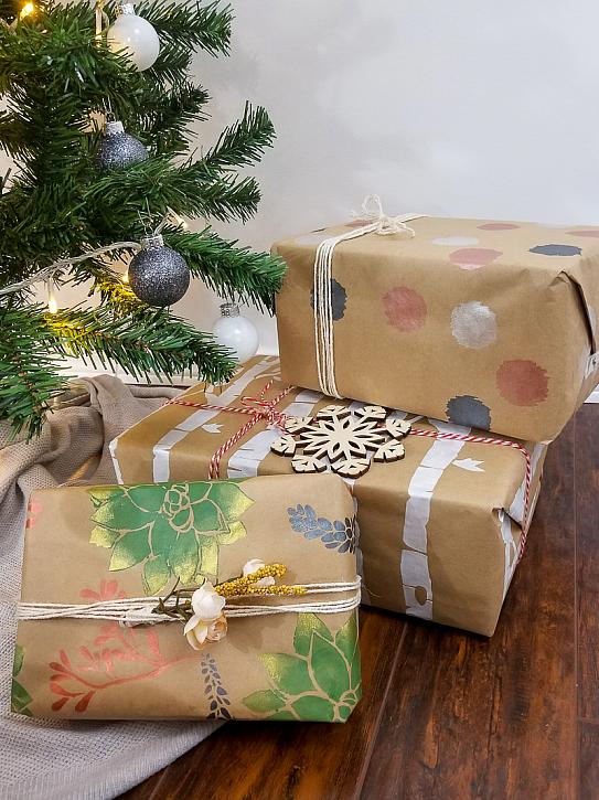 Stenciled Metallic Kraft Wrapping Paper