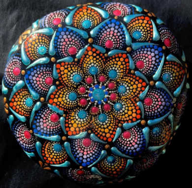 Blue and orange mandala stone