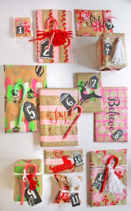 DIY stenciled wrapping paper