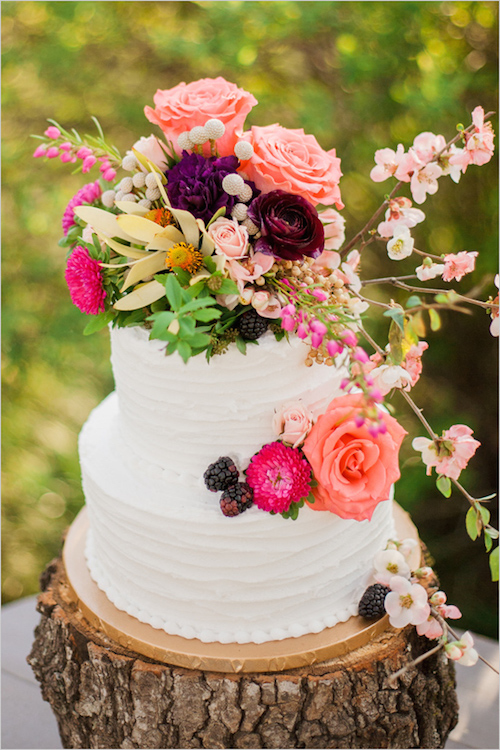 Flower topped wedding cake