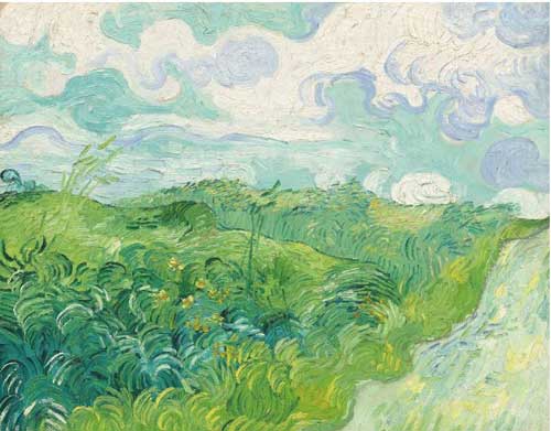 A painting of green wheat fields by Vincent Van Gogh