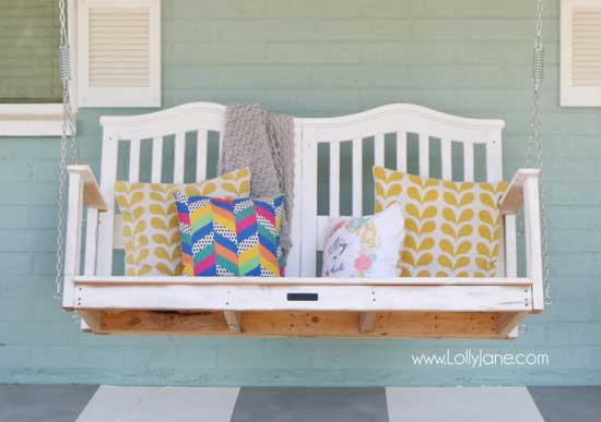 A white porch swing