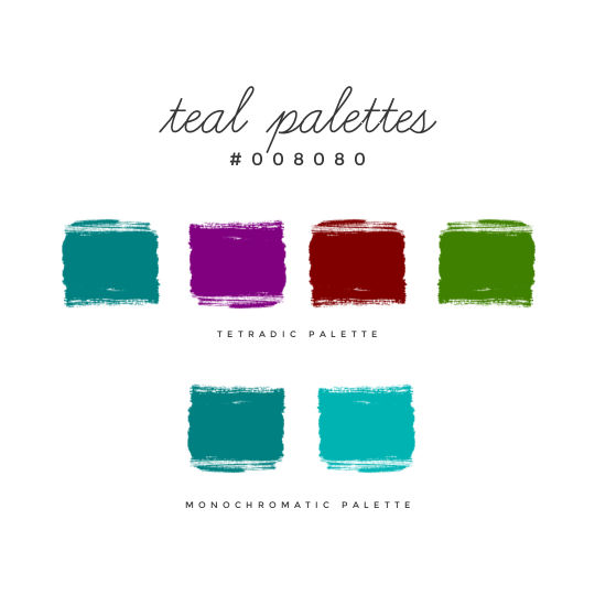 Monochromatic and tetradic color schemes for teal