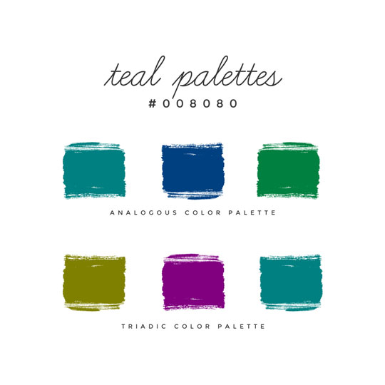 Analogous and triadic color schemes for the color teal