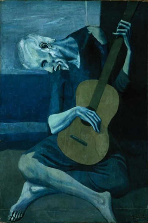 The old guitarist, a painting from Picasso's blue period