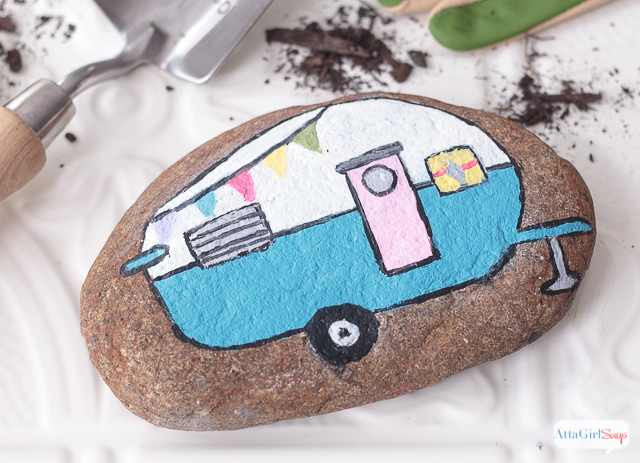 Vintage camper painted rocks