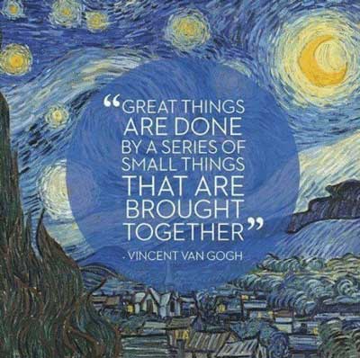 A Vincent Van Gogh quote is printed over the top of one of his most famous paintings, Starry Night